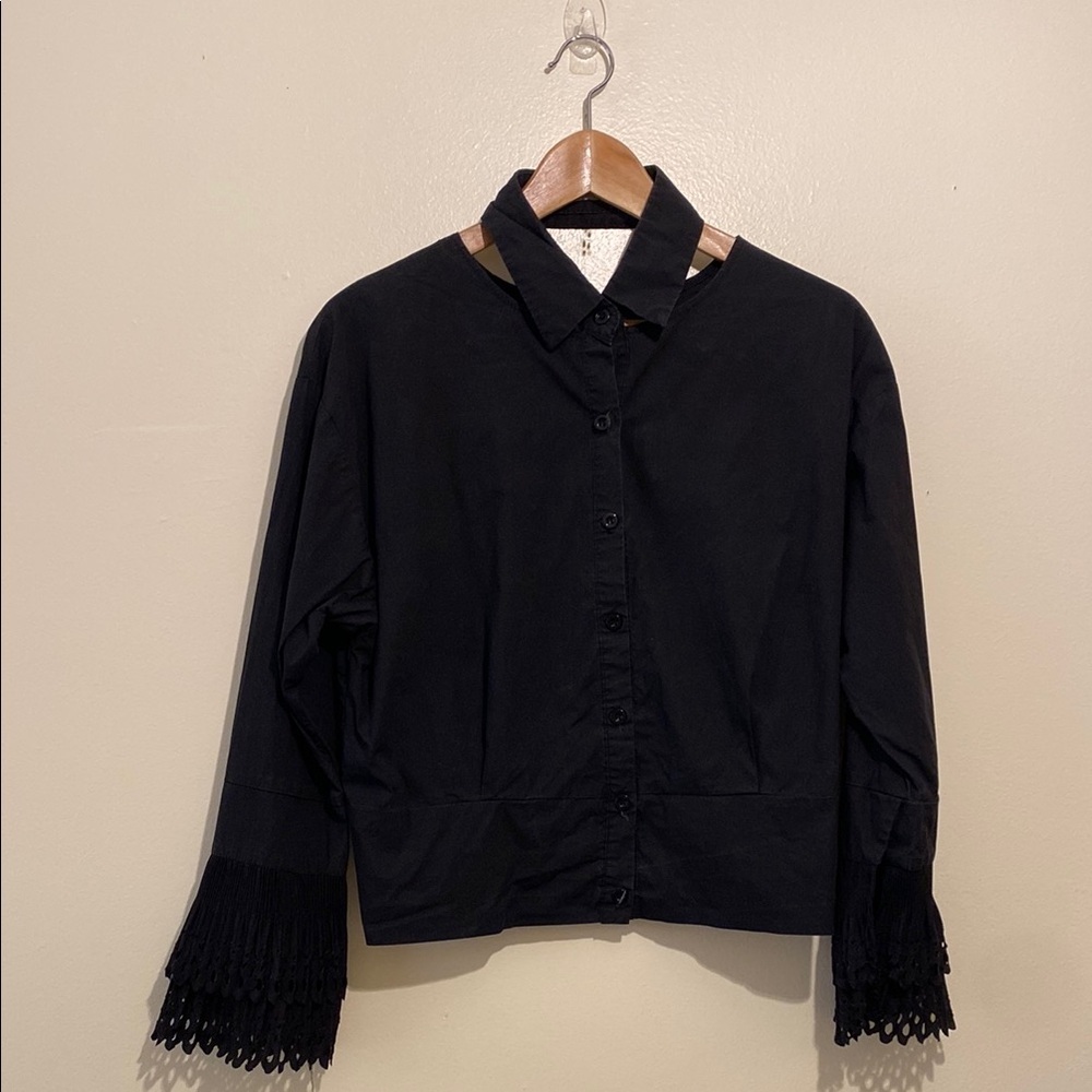 DAHLIA Black Button-Up Shirt with Lace Cuffs. No size tags.